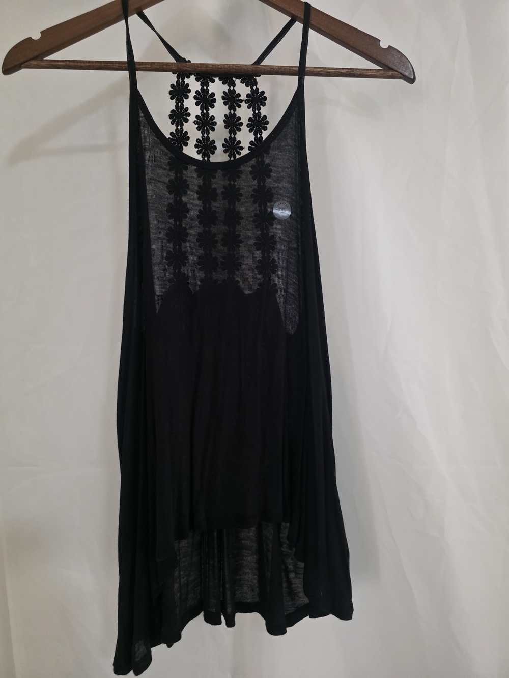 Aeropostale Black Floral Crochet-Back Tank Top